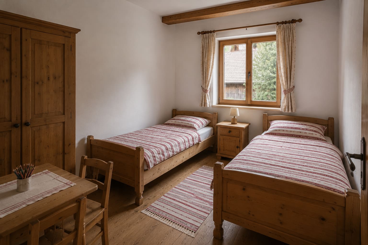 Kinderzimmer der Ferienwohnung Kitzsteinhorn mit zwei Einzelbetten und Maltisch